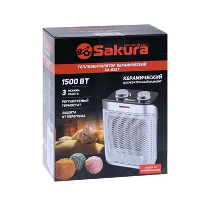 Тепловентилятор Sakura SA-0557, 1500 Вт, керамический, 3 режима, напольный/настольный