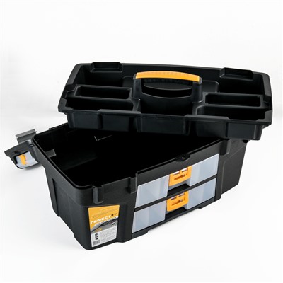 Ящик для инструментов 21' «Гефест», с двумя консолями и коробками, цвет черный