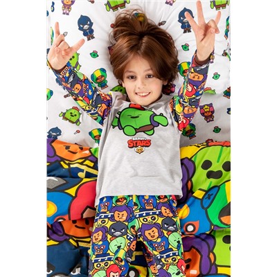 Пижама с брюками для мальчика Juno SS22BJ0602 Brawl stars серый меланж/мультикол