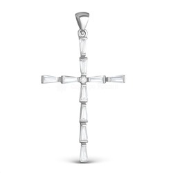Подвеска крест из серебра с фианитами родированная