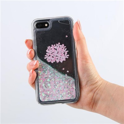 Чехол для телефона iPhone 7,8 с блёстками внутри Flower, 6.8 × 14 см