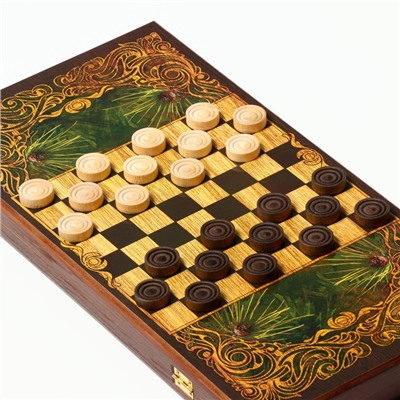 Нарды "Таежный волк", деревянная доска 50 х 50, с полем для игры в шашки, полиграфия