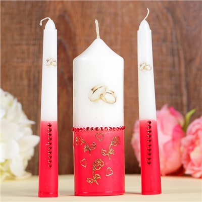 Набор свечей "Свадебный" №1 Красный, ручная работа