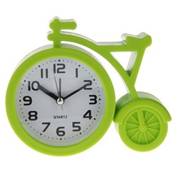 Будильник "Велосипед", дискретный ход, d=7 см, 11 х 13 см, зеленый