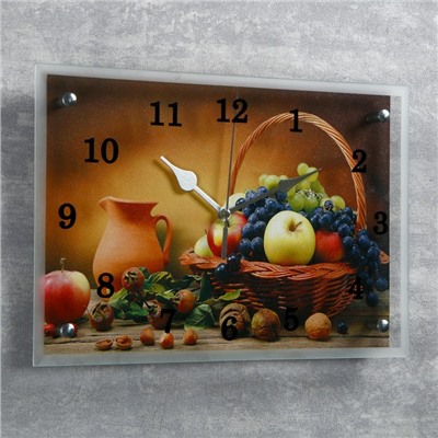 Часы настенные, серия: Кухня, "Корзинка фруктов", 25х35  см, микс