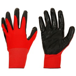 Перчатки нейлоновые с нитриловым покрытием ладони, размер XL (10), цвет красный/черный