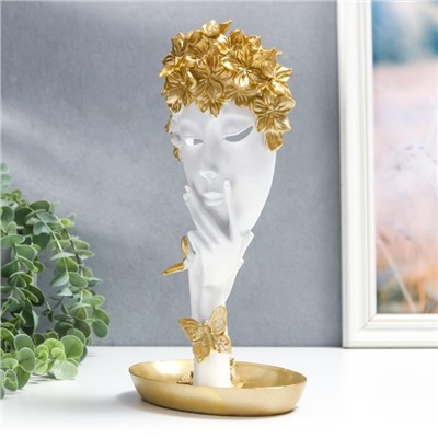 Сувенир полистоун подставка "Девушка с золотыми цветами в волосах" белый 28х14,5х10 см