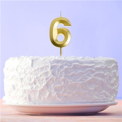 Свеча в торт цифра "6" , золото, 3,5 х 12 см