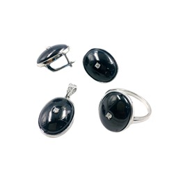 Набор серьги, кольцо, подвеска керамика черная посеребренный
