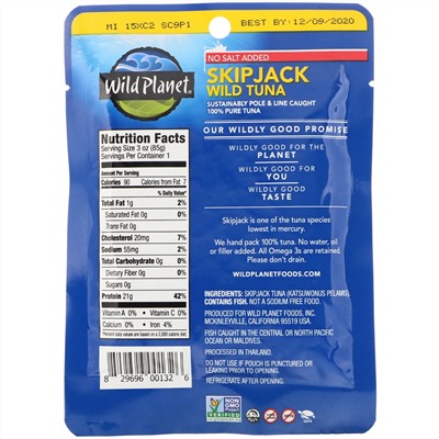 Wild Planet, Skipjack Wild Tuna, 3 oz (85 g)
