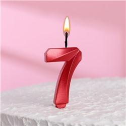Свеча в торт "Грань", цифра "7", красный металлик, 7.8 см