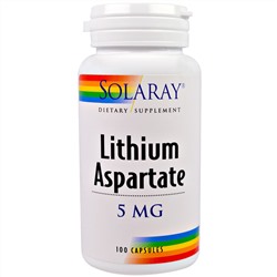 Solaray, Аспартат лития, 5 мг, 100 капсул