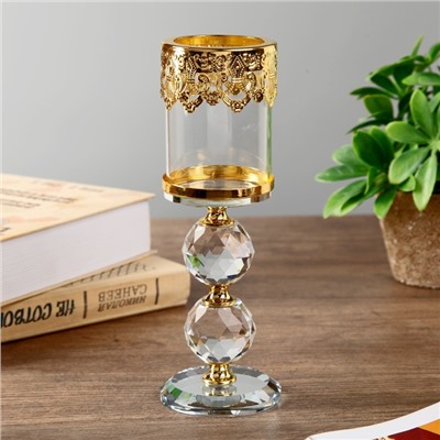 Подсвечник стекло на 1 свечу "Шары кристалл и золотые узоры" 20,5х6,3х6,3 см