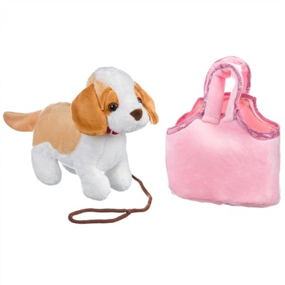 Собачка в розовой сумке, Bondibon МИЛОТА, c ошейником и поводком, PAC, бигль 20 cм, арт. LEO20-508.