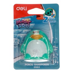 Точилка-игрушка 2 отверстия Deli "Пингвин", пластиковый корпус, с контейнером, МИКС