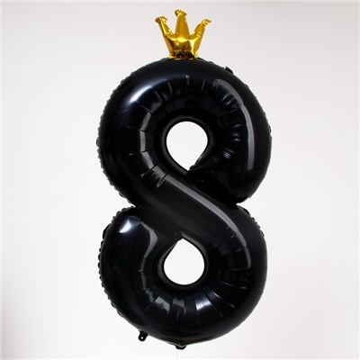 Шар фольгированный 40" «Цифра 8 с короной», цвет чёрный