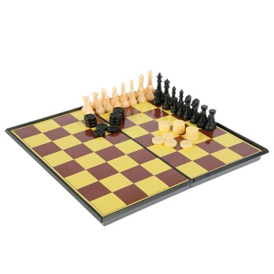 Настольная игра набор 2 в 1 "Баталия": шашки, шахматы,  доска пластик 20х20см