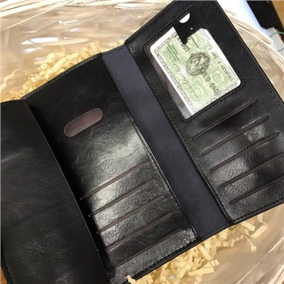 Мужской кошелёк-портмоне Borman из прочной эко-кожи под рептилию черного цвета.