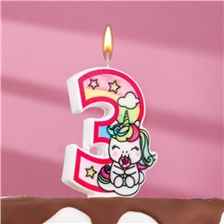 Свеча в торт "Единорог с шариком", цифра 3, розовый