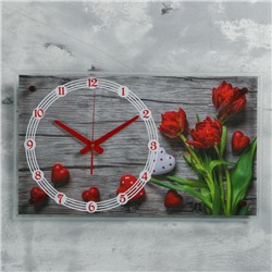 Часы настенные, серия: Цветы, "Красные тюльпаны", 35х60  см, микс