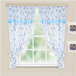 Комплект штор для кухни «Цветы», 280х160 см, цвет голубой