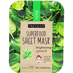 Freeman Beauty, Тканевая маска с суперфудом, осветляющий шпинат, 1 маска