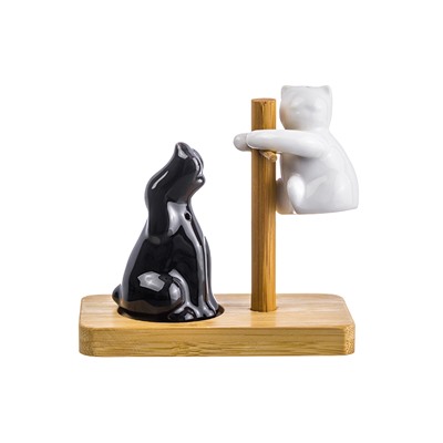 Набор д/специй 2 пр. 10,3*5,5*10 см "Кошка с собакой черно - белые" + дерев подставка