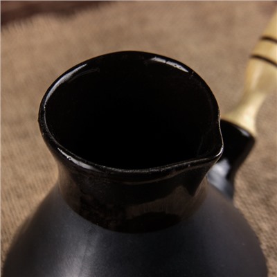 Кофейный набор 3 предмета, чёрный, матовый, турка с деревянной ручкой, объём 0,6 л, чашка 0,1 л