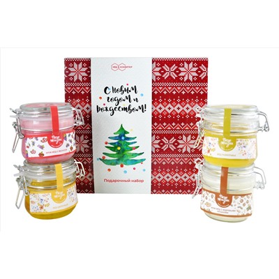 Подарочный набор "С Новым Годом и Рождеством Ёлочка" мёд с малиной, цветочный, разнотравье, с кедровыми орешками бугель и ложечка медовая