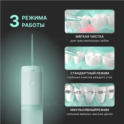 Ирригатор Enchen Water Flosser 3, портативный, 130 мл, 3 режима, 3 насадки, от АКБ, зеленый