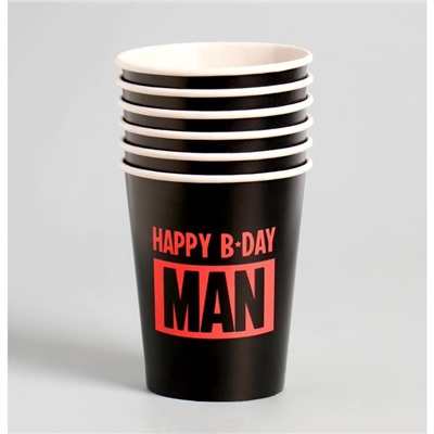 Стакан бумажный Happy B-DAY MAN, набор 6 шт, 250 мл