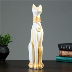 Фигура "Кошка Египетская" средняя окольцованная белая с золотом 10х10х33 см