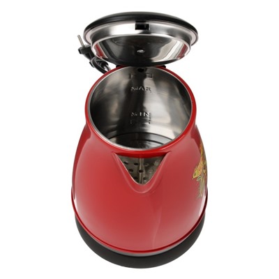 Чайник электрический "Матрёна" MA-003, металл, 1.7 л, 1500 Вт, бордовый с рисунком "Хохлома"
