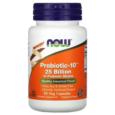 Now Foods, Probiotic-10, 25 млрд, 50 растительных капсул