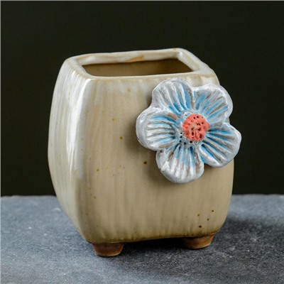 Горшок для цветов "Куб с цветком" персиковое, 6*5см