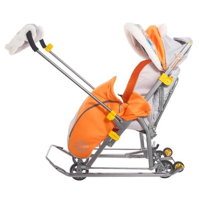 Санки-коляска «Ника детям 7-6», с ёжиком, цвет оранжевый/серый