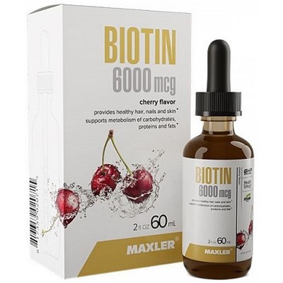 Биотин со вкусом вишни Biotin 6000 mcg cherry flavor Maxler 60 мл.