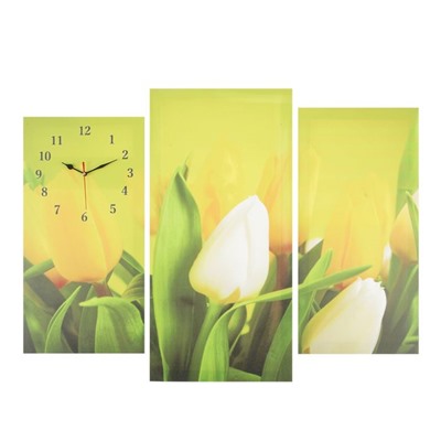 Часы настенные модульные «Жёлтые тюльпаны», 60 × 80 см