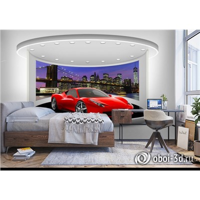 3D Фотообои «Красное авто на выставочном стенде»