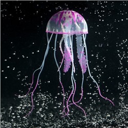 Декор для аквариума "Медуза" силиконовая, с неоновым эффектом, 5 х 5 х 15 см, фиолетовая