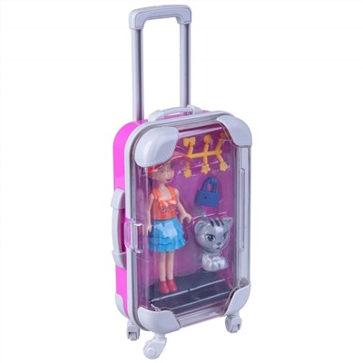 Набор игровой Bondibon куколка «OLY» с домашним питомцем и аксессуары, малиновый чемодан, BLISTER