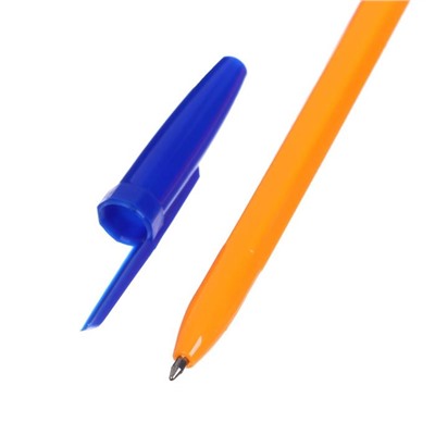 Набор ручек шариковых 4 штуки, стержень 0,7 мм, синий, корпус оранжевый с синим колпачком