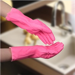 Перчатки хозяйственные резиновые Доляна, с подкладом, размер L, цвет розовый