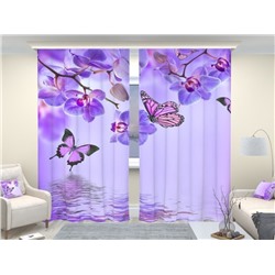 Фотошторы люкс Бабочки у воды с орхидеями