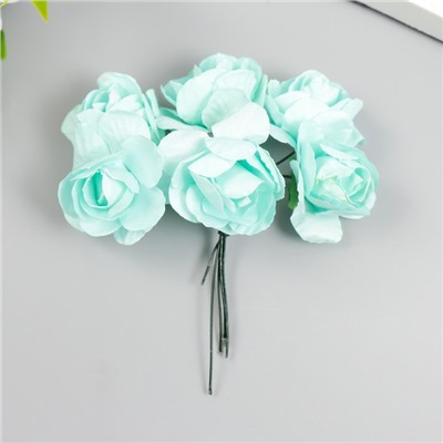 Цветы для декорирования "Чайные розы" 1 букет=6 цветов 9,5 см мятный