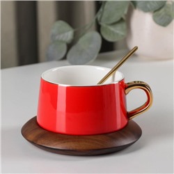 Чайная пара с ложкой «Улун», чашка 280 мл, блюдце d=13 см, цвет красный