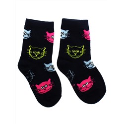 Детские носки 3-5 лет 15-18 см "Котики" Чёрные с розовым котиком