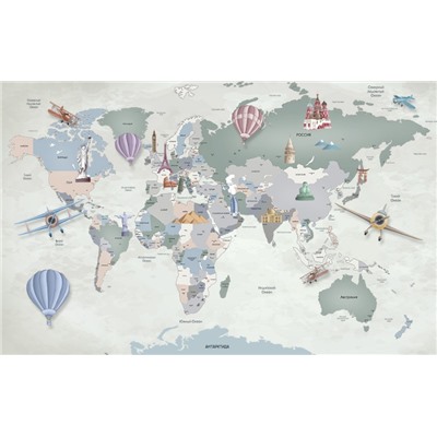 Фотообои «Карта мира с достопримечательностями»