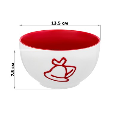 Салатник 580 мл 13,5*13,5*7,5 см "Колокольчик - красный на белом" NEW BONE CHINA