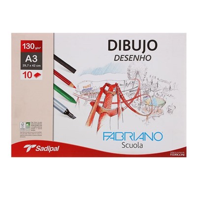Альбом для графики и пастели А3, Fabriano Dibujo Desenho, 10 листов, 130 г/м², конверт